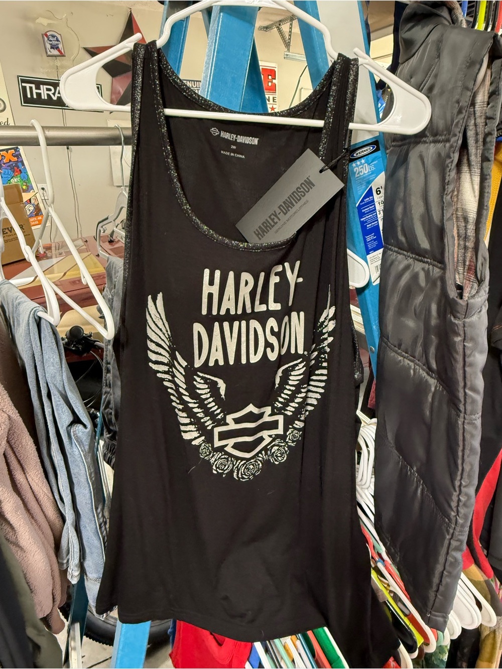 Harley-Davidson Black Tank Top with Cream Winged Logo